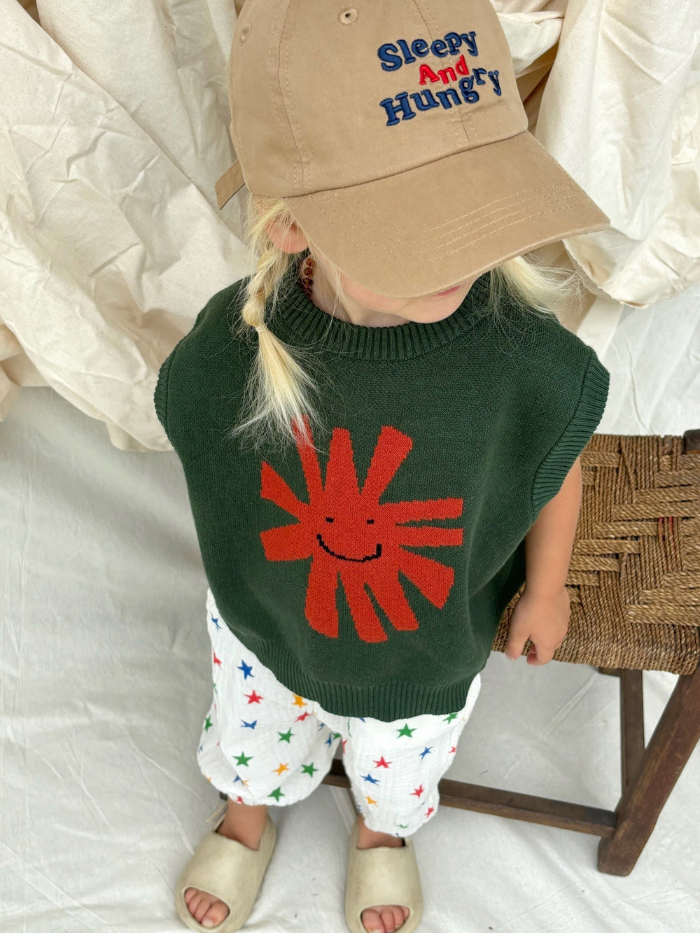 Stickad Ärmös Tröja – CozyArt Unisex, Grön/Svart, Bomull, Storlek 0–6 år More For Mini
