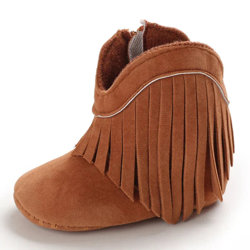 Baby cowboystövlar för flickor – Mjuka fransstövlar med antislip-sula (0–2 år) More For Mini