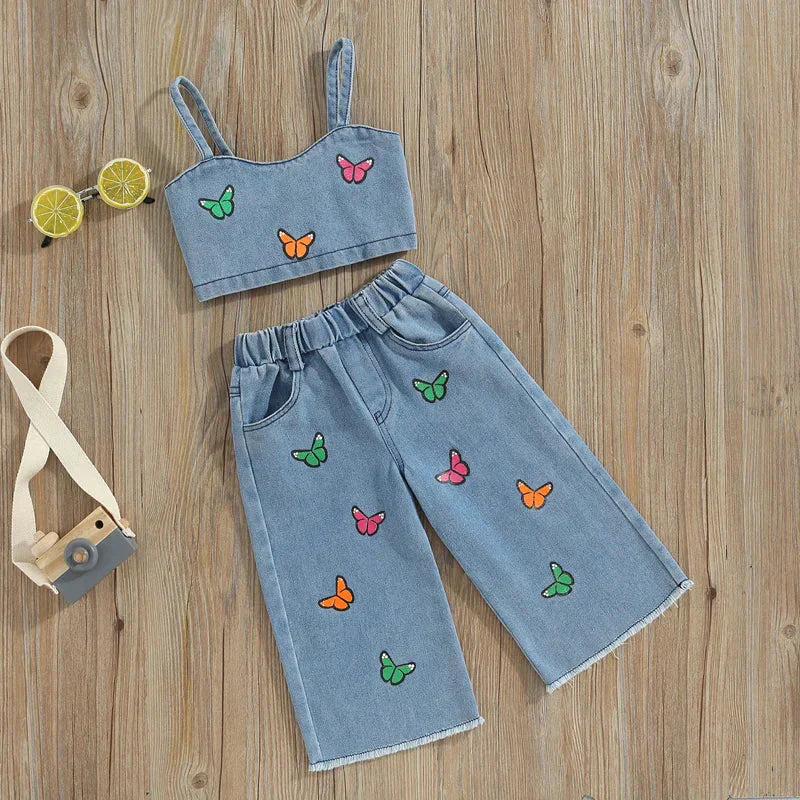 Denim sommarset för flicka – Luftigt bomullset med topp och shorts – Storlek 0–5 år More For Mini