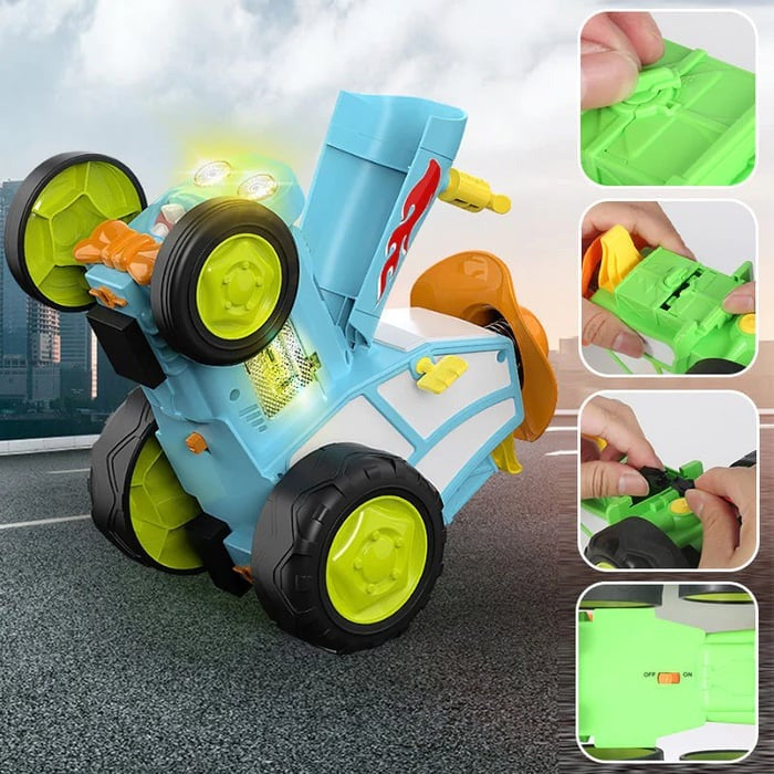 TurboTwist Stuntwagen – Radiografisch Bestuurbaar met Lichteffecten & Muziek – 360° Flips en Dansende Bewegingen More For Mini