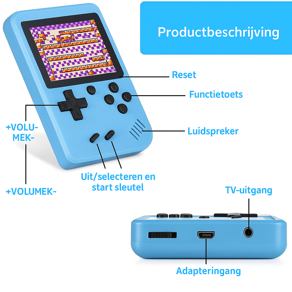 Draagbare Retro Spelcomputer met 400 Spellen – PixelPlay Classic 400 – Ideaal voor Onderweg & TV More For Mini