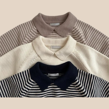 Randig Pikétröja – Kabu Unisex, Svart/Brun/Vit, Bomull, Storlek 0–6 år More For Mini