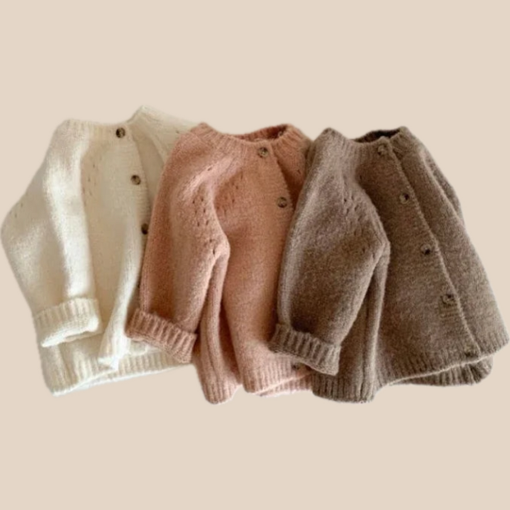 Stickad Kofta – Mana Flickor, Vit/Brun/Rosa, Bomull, Storlek 0–4 år More For Mini
