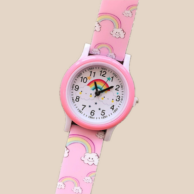 Klocka med regnbåge – Unisex, Rosa/Röd/Lila/Gul/Blå, Silikonband, 3+ år More For Mini