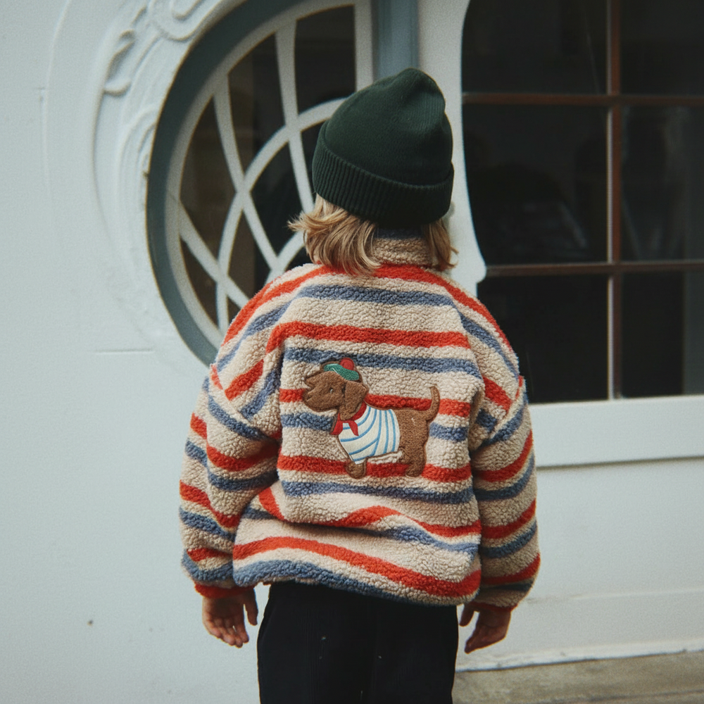 Barnkläder i teddyfleece med mönster – jacka, väst eller byxor, dragkedja | berberfleece barn