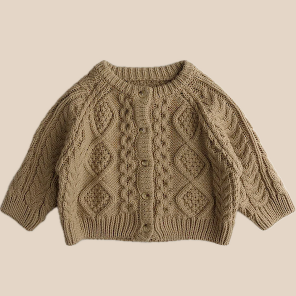Stickad Koftjacka med Flätmönster – Mandu Unisex, Bomull, Storlek 0–6 år More For Mini