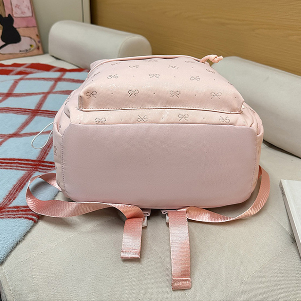Skolryggsäck med broderade rosetter – rymligt huvudfack, framficka, sidofickor | ryggsäck tjej