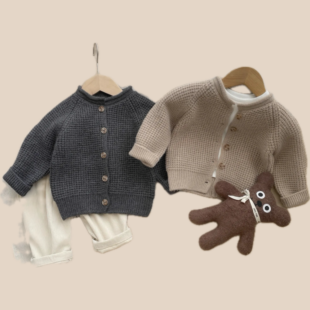 Stickad Kofta – Coco Flicka, Brun/Grå, Bomull, Storlek 0–4 år More For Mini
