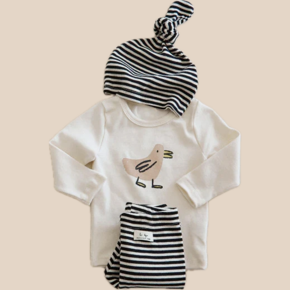 Set med Leggings, Långärmad Tröja och Mössa – Cozy Nest Baby, Brun/Svart, Bomull, Storlek 0–3 år More For Mini