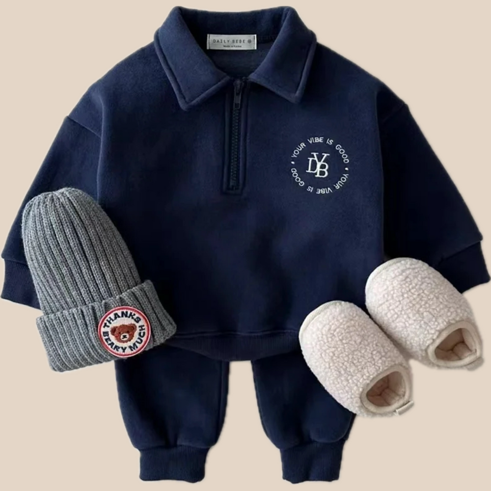Set med Byxa och Tröja – Vinterlyx Pojkar, Vit/Grå/Blå, Bomull, Storlek 0–5 år More For Mini