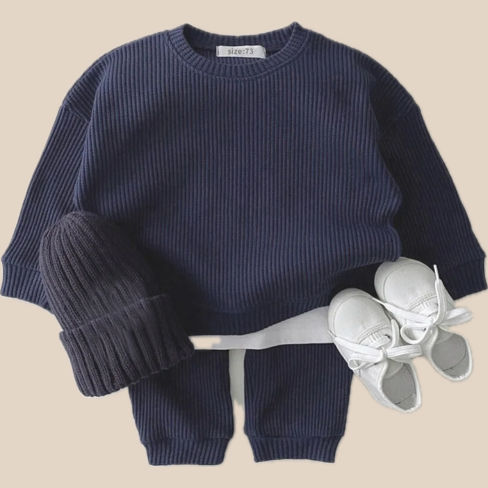 Set med Byxa och Tröja i Vågigt Waffelmönster – Porto-Novo Unisex, Blå/Rosa/Grå/Grön/Gul, Bomull, Storlek 0–3 år More For Mini