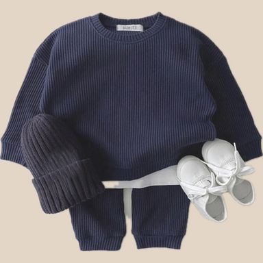Set med Byxa och Tröja i Vågigt Waffelmönster – Porto-Novo Unisex, Blå/Rosa/Grå/Grön/Gul, Bomull, Storlek 0–3 år More For Mini