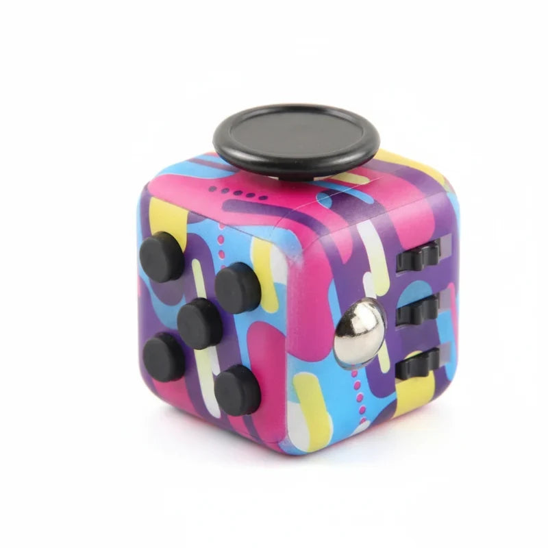 Fidget cube med 6 taktila sidor – tysta klickknappar, stålkula, fickformat | fidgetkub