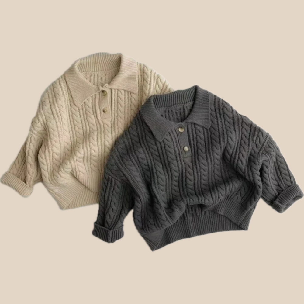 Stickad Tröja med Flätmönster – Pyi Unisex, Beige/Grå, Bomull, Storlek 0–6 år More For Mini