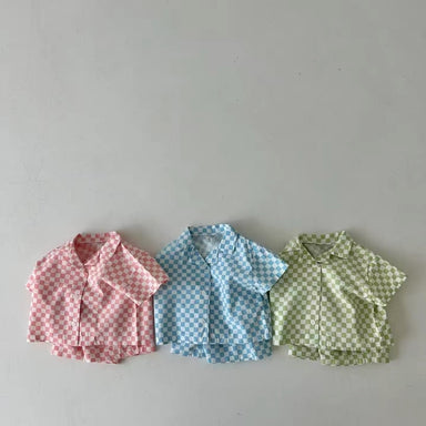 Trendig rutigt klädset med skjorta och shorts – Baby, småbarn, förskolebarn, barn, Rosa/Blå/Grön, Bomull, Storlek 0–6 år More For Mini