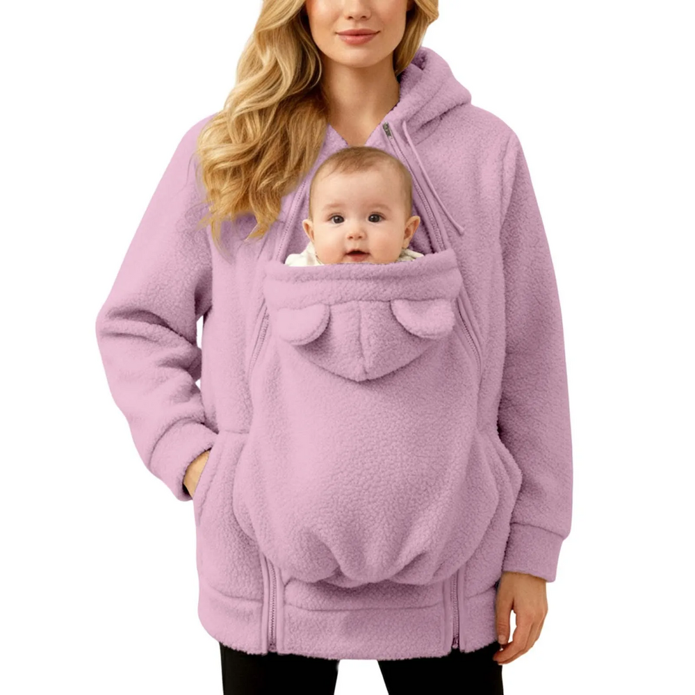 Bärjacka 2-i-1 för mamma och bebis – mjuk fleece, huva, dragkedja, fickor | babywearing-hoodie