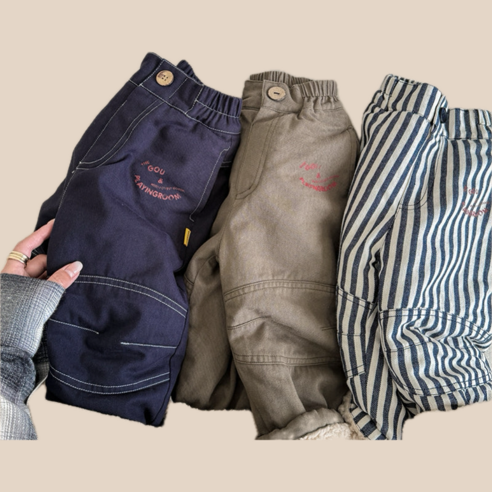 Byxa med Fleecefoder – Little Explorer Unisex, Blå/Grön/Randig, Bomull, Storlek 0–6 år More For Mini