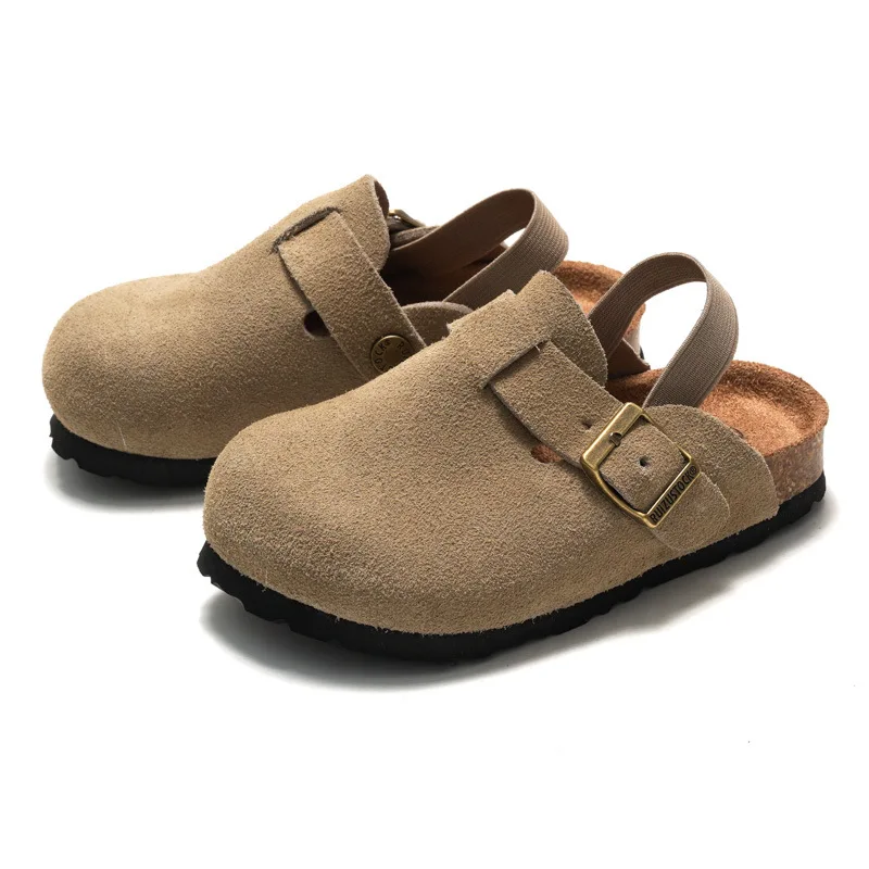 Clogs-sandaler för barn i mockalook med läderovandel, elastiskt hälband, korksula och halkfri design för vardagsbruk