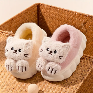 Mjuka Barntofflor i Plysch med Kattmotiv | CozyPaws Varma & Halkfria More For Mini