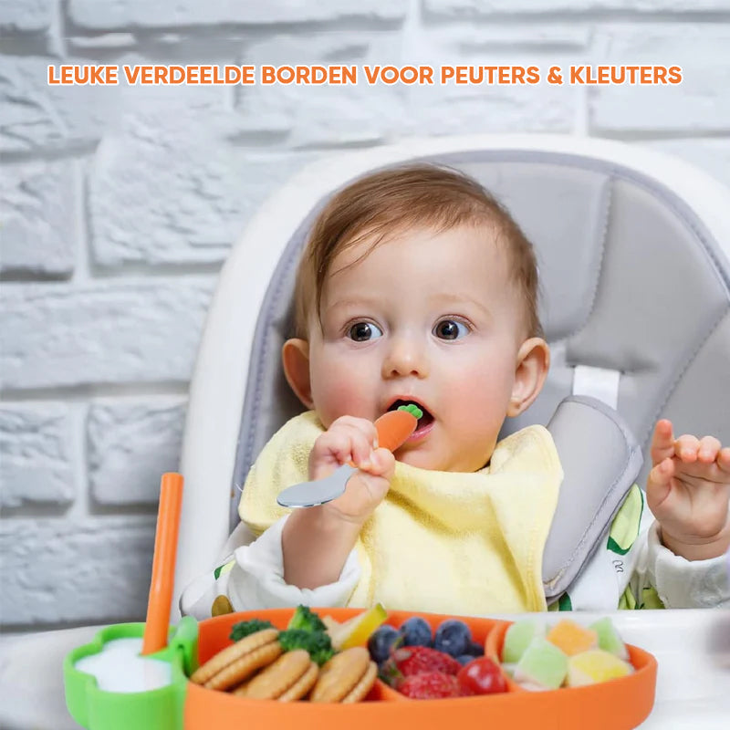 MiniMeal Peuterbord Set – Veilig & Antislip Bord voor Baby’s Vanaf 6 Maanden | Siliconen Zuignap Bord Met Bestek More For Mini