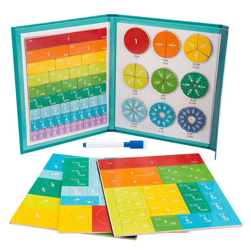 Magnetisk bråkbok med 102 magneter – runda och rektangulära bråk, penna | lärobok matematik