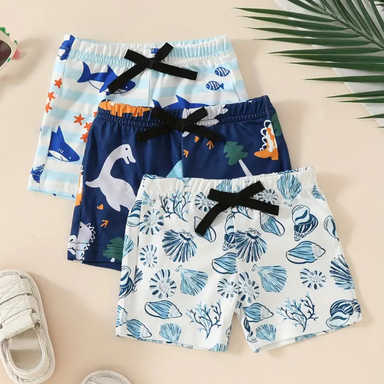 Set med 3 Glada Badbyxor för Pojkar – Snabbtorkande & Bekväma för Strand och Pool (0–3 år) More For Mini