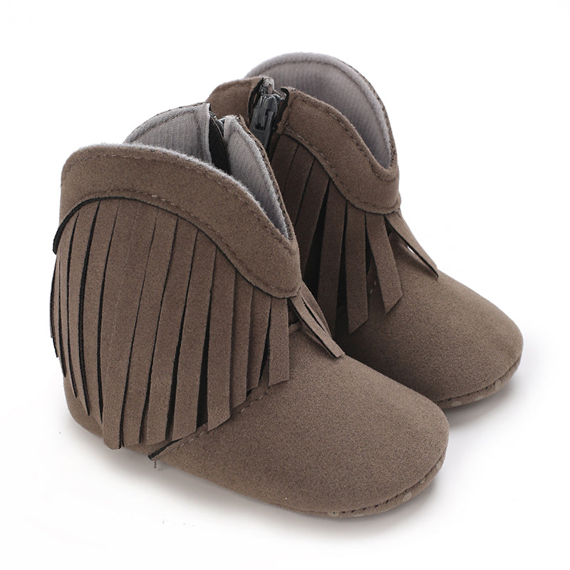 Baby cowboystövlar för flickor – Mjuka fransstövlar med antislip-sula (0–2 år) More For Mini