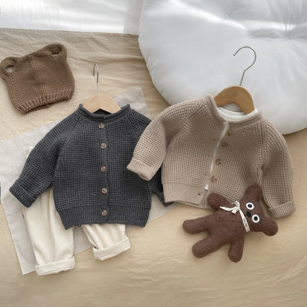 Gebreid Vest – Coco Meisjes, Bruin/Grijs, Katoen, Maat 0-4 Jaar-More For Mini