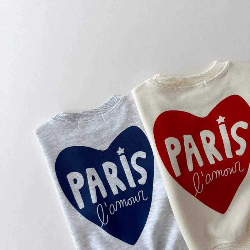 Sweater met Print - Paris L’Amour Unisex, Grijs/Wit, Katoen, Maat 0-6 Jaar-More For Mini
