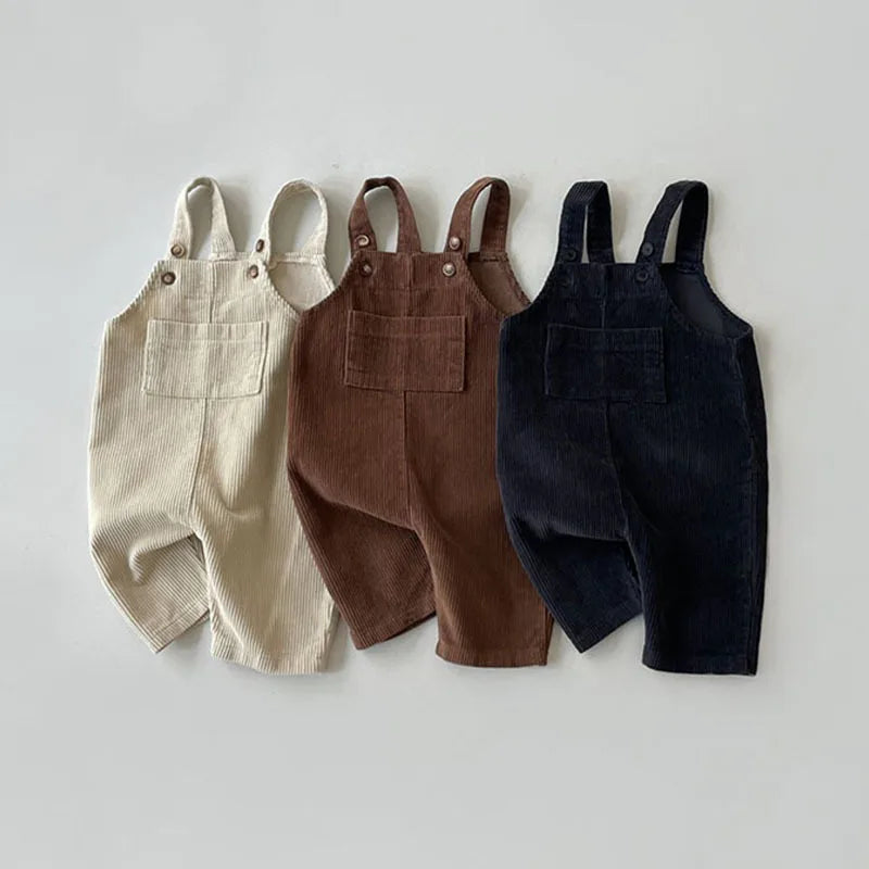 Tuinbroek met Ribbels - Unisex, Zwart/Bruin/Beige, Katoen, Maat 0-3 Jaar-More For Mini