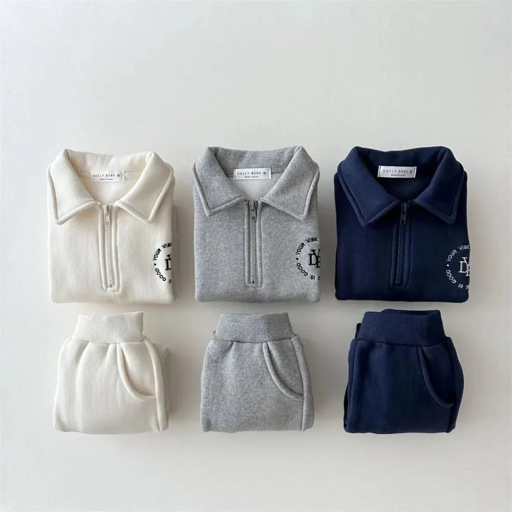 Set met Broek en Trui - Winter Luxe Jongens, Wit/Grijs/Blauw, Katoen, Maat 0-5 Jaar-More For Mini