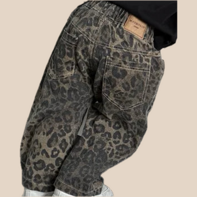 Jeans med leopardmönster – Flickor, Svart, Bomull, Denim, Storlek 1–10 år More For Mini
