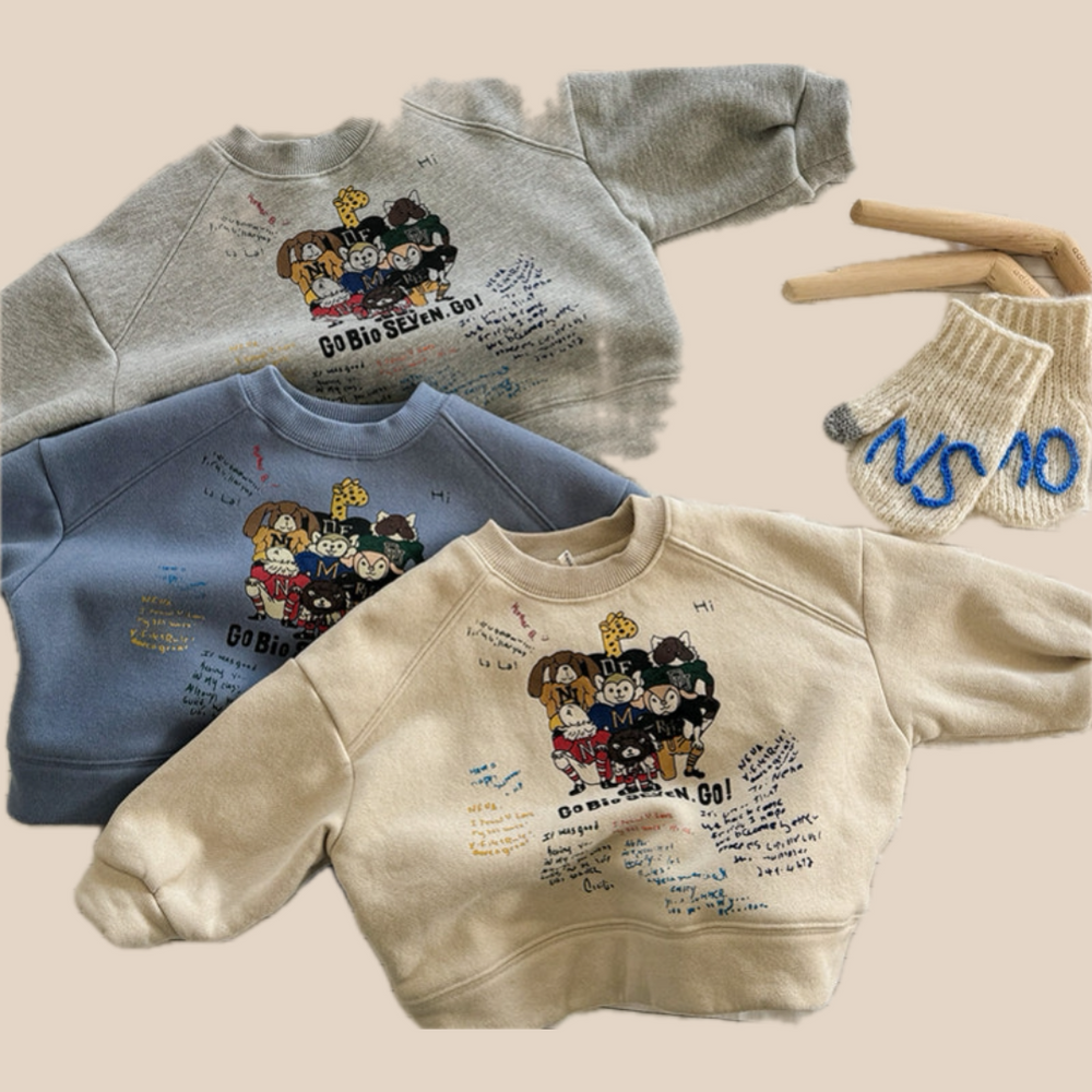 Tröja med tryck – FunCrew Unisex, Blå/Grå/Beige, Bomull, Storlek 0–6 år More For Mini