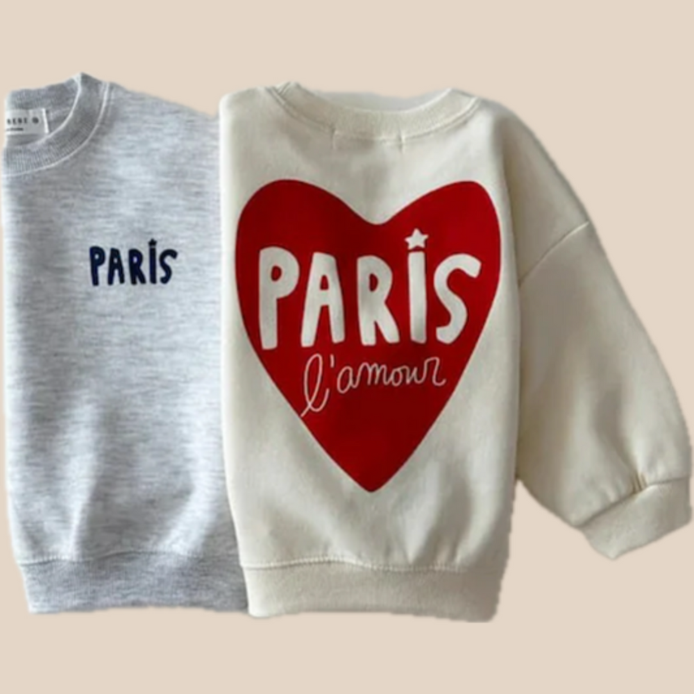 Sweatshirt med Tryck – Paris L’Amour Unisex, Grå/Vit, Bomull, Storlek 0–6 år More For Mini
