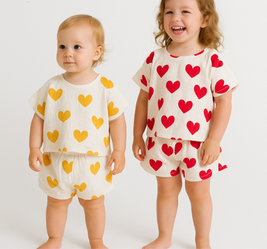 HeartBreeze Sommarset Flickor – Bekvämt Bomullsset med Hjärttryck (0–5 år) More For Mini