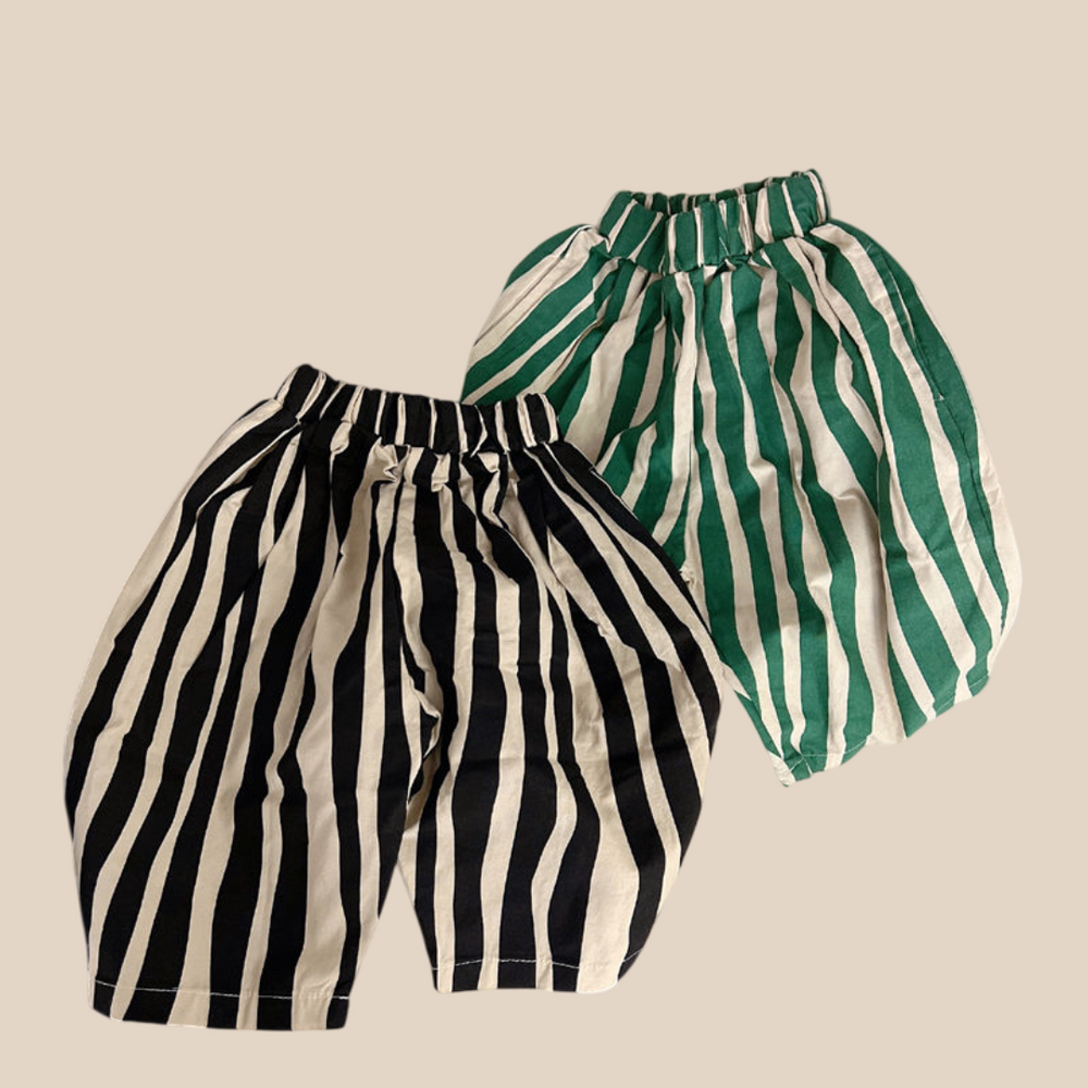 Randiga Barnbyxor – LucaLino Baggy Byxor Unisex, Svart/Grön, Bomull, Storlek 0–6 år More For Mini