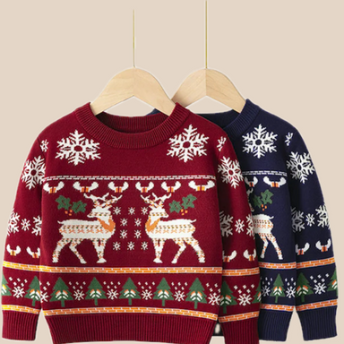 Jultröja med Renar och Snöflingor – Unisex, Röd/Blå, Bomull, Storlek 1–6 år More For Mini