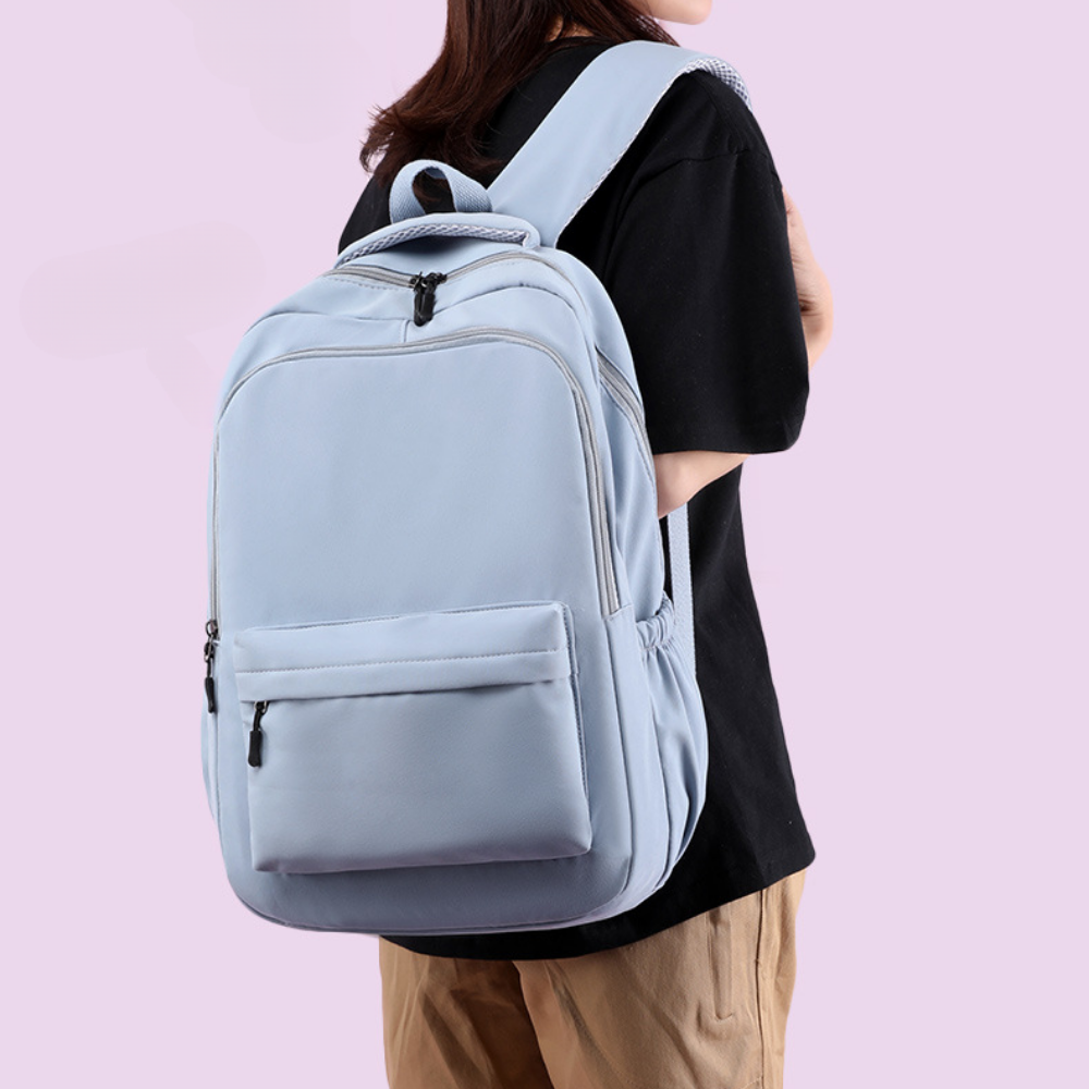 Laptopryggsäck för skolan med framficka och sidofickor – nylon, lättviktig, justerbar | skolväska