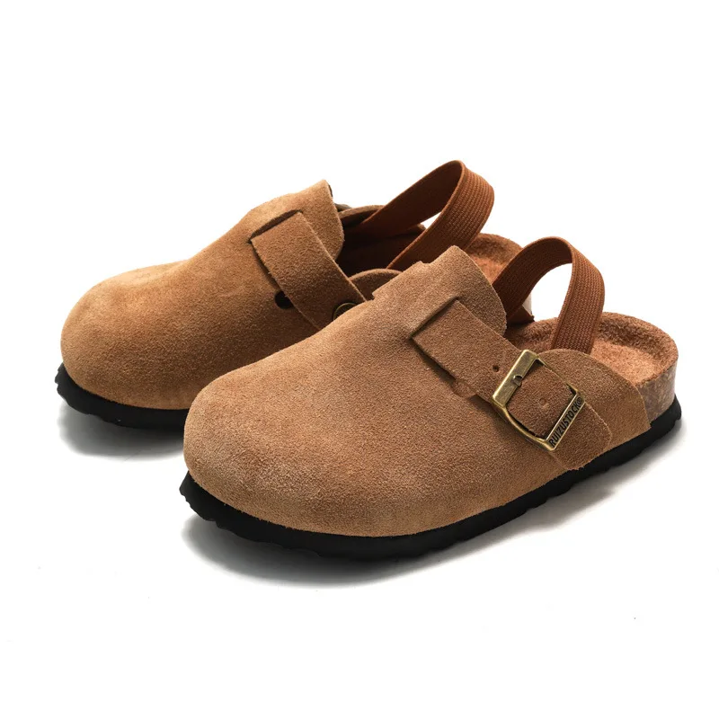 Clogs-sandaler för barn i mockalook med läderovandel, elastiskt hälband, korksula och halkfri design för vardagsbruk