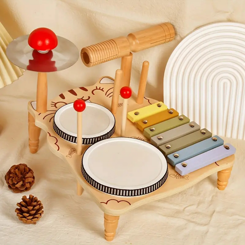 Trumset i Trä för Småbarn | Pedagogisk Musikleksak | Köp Rytmo Trumset More For Mini