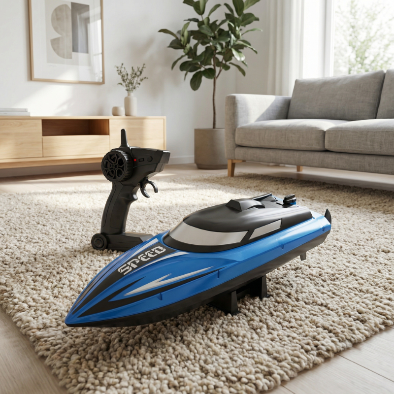 RC-racerbåt för barn med LED-belysning – laddningsbart batteri, extra propellrar | leksaksbåt