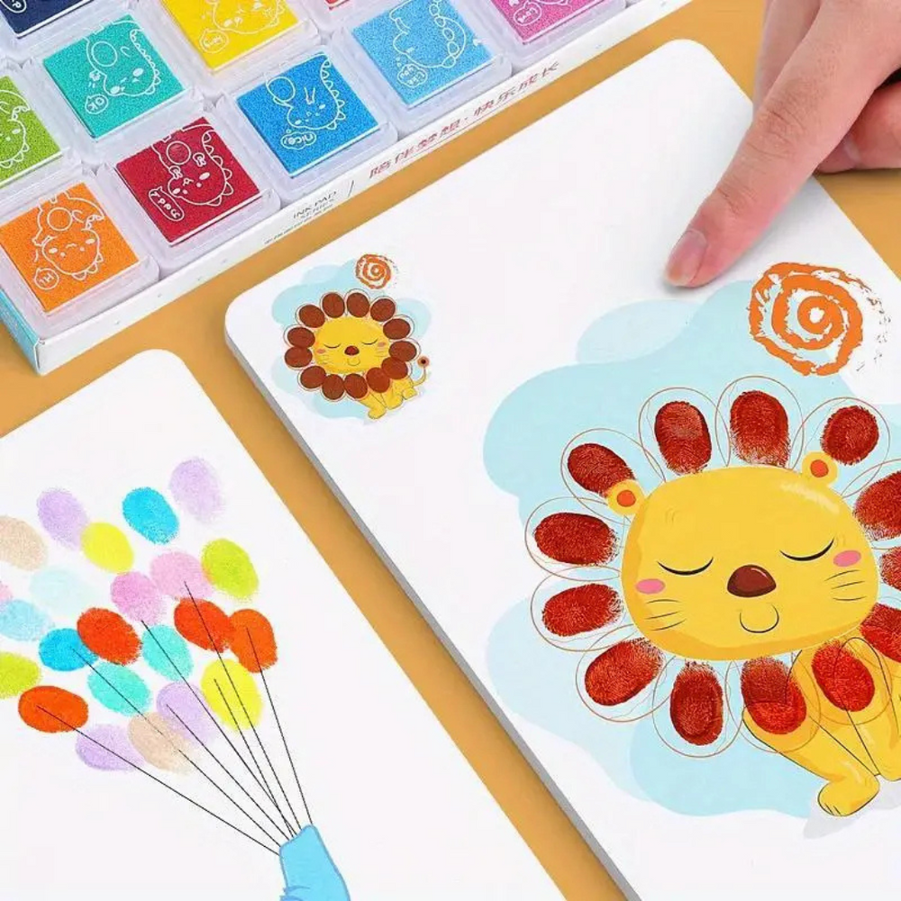 Regenboog Vingerverf Set voor Kinderen – 12 Kleuren & 30 Kaarten | Veilig & Afwasbaar More For Mini