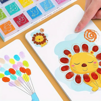 Regenboog Vingerverf Set voor Kinderen – 12 Kleuren & 30 Kaarten | Veilig & Afwasbaar More For Mini