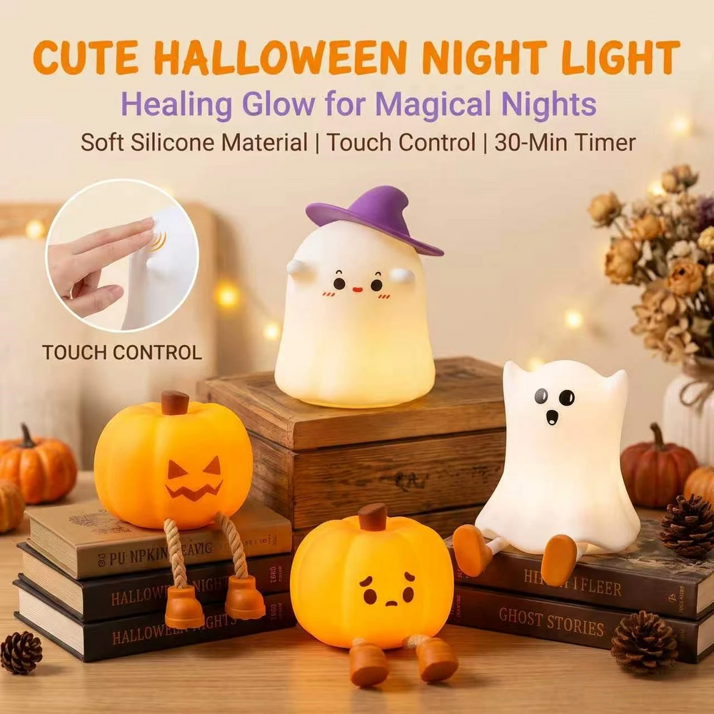 Halloween-nattlampa med mjukt stämningsljus – silikon, laddas via USB-C | barnrumslampa