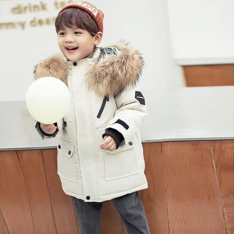 Winterjas met Bontkraag - Lome Unisex, Wit/Zwart, Polyester, Maat 4-13 Jaar-More For Mini