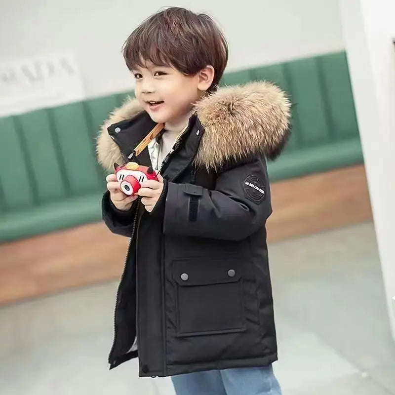Winterjas met Bontkraag - Lome Unisex, Wit/Zwart, Polyester, Maat 4-13 Jaar-More For Mini