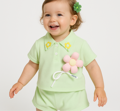 Luchtig Meisjes Zomersetje met Bloemen | Comfortabel & Stijlvol voor 1–4 Jaar More For Mini