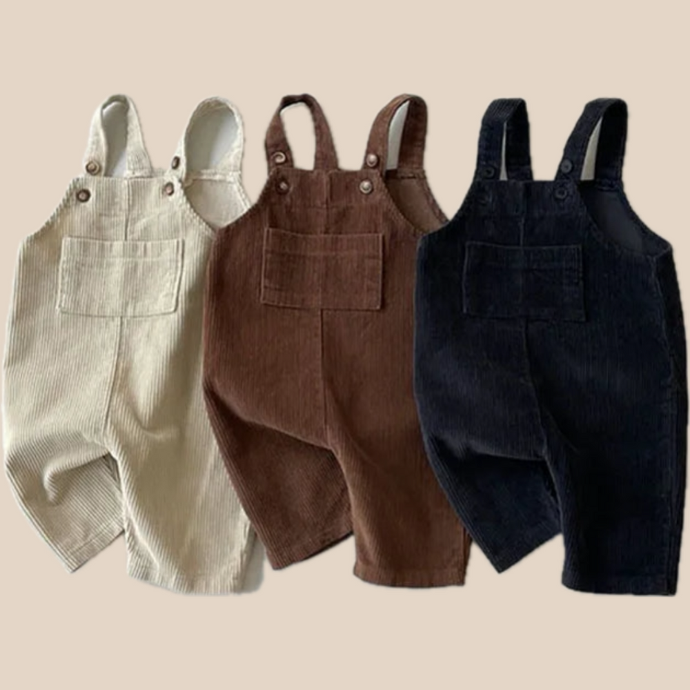 Hängselbyxa med Ribbor – Unisex, Svart/Brun/Beige, Bomull, Storlek 0–3 år More For Mini