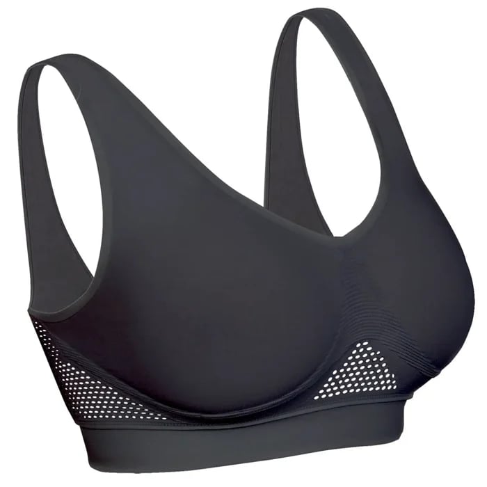 Bygelfri bh med lyfteffekt i andningsaktiv nylon – utan hakar, ventilationszoner | komfort-bh