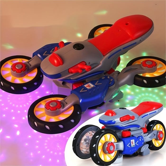 MotoFlash Elektrisk Motorcykel med LED-ljus och Musik – 360° Roterande Leksak för Barn More For Mini